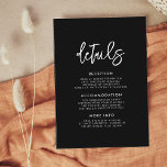 Contemporary modern black guest information card<br><div class="desc">Wedding guest information card: don't forget this useful card with all your important wedding details like location, accommodation, transportation, etc... A bold and trendy typography for your wedding stationery, simple yet elegant with a black and white theme. Fully customisable: you can change the colours of the font and background if...</div>
