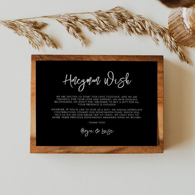 Contemporary modern black Honeymoon wish Enclosure Card (Creator Uploaded)