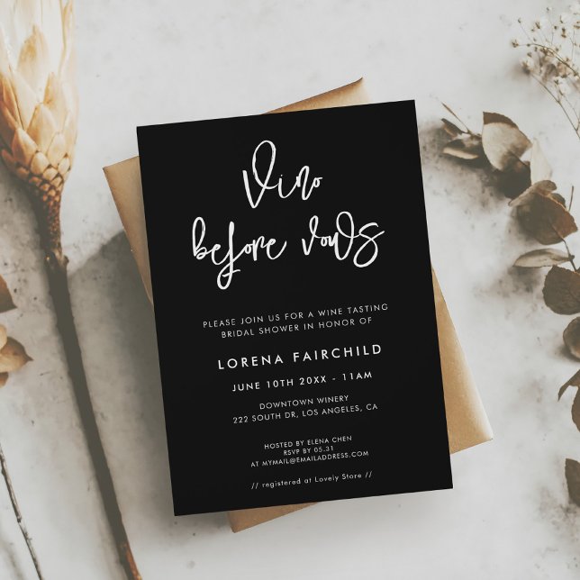 Contemporary modern black Vino before vows Invitation (Creator Uploaded)