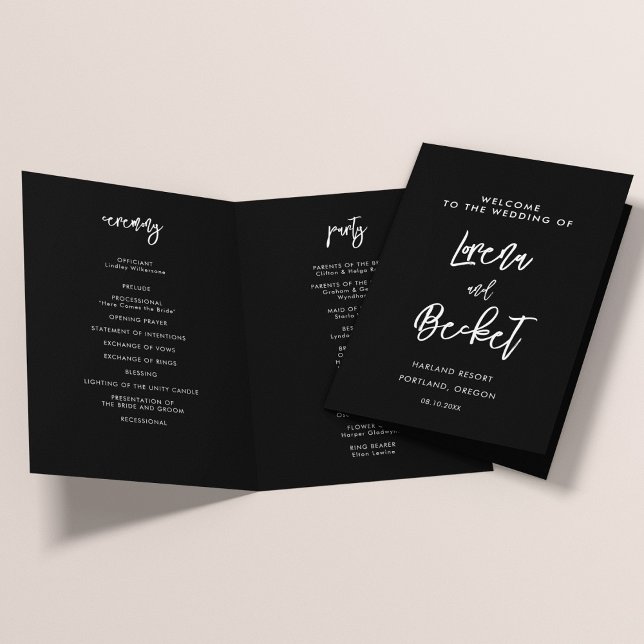 Contemporary modern black wedding folded programme (Creator Uploaded)