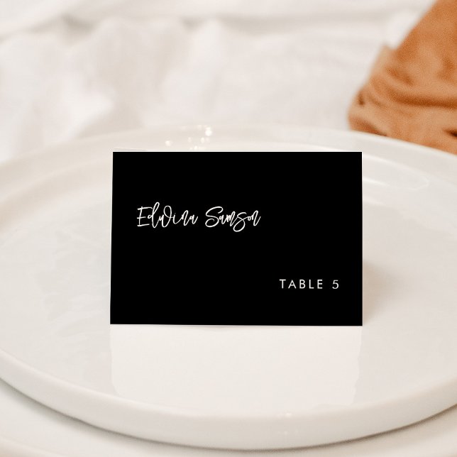 Contemporary modern black wedding guest place card (Creator Uploaded)