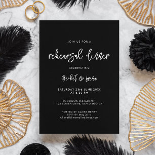 Contemporary modern black wedding rehearsal dinner invitation
