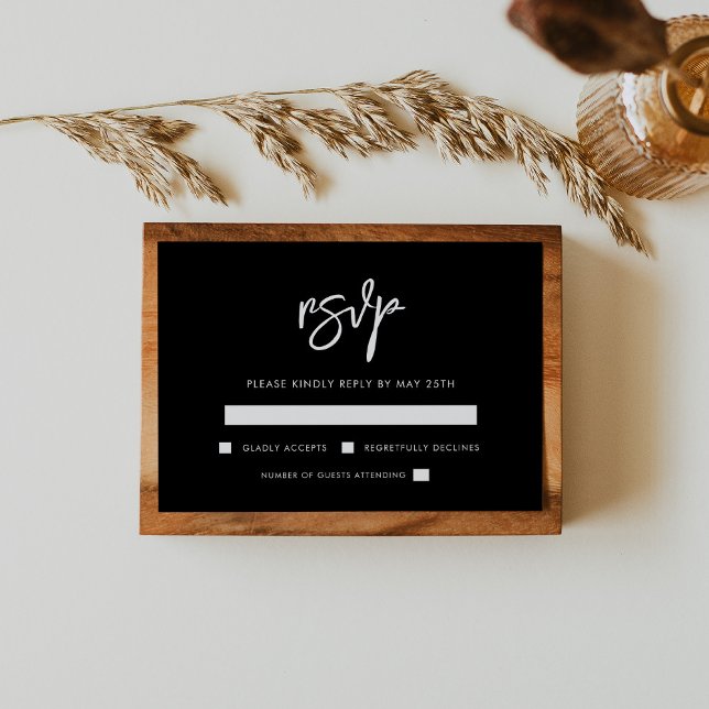 Contemporary modern black wedding RSVP card (Creator Uploaded)