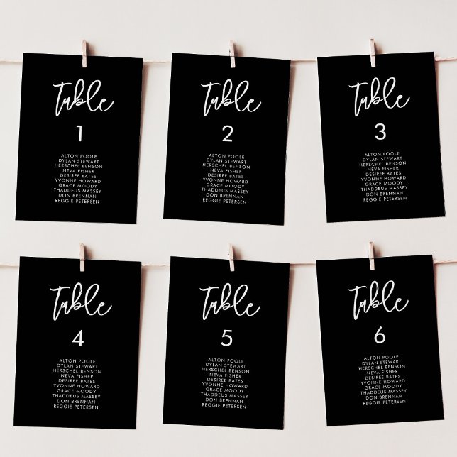 Contemporary modern black wedding seating cards (Creator Uploaded)