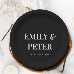 Contemporary Modern Black White Minimalist Wedding Paper Plate