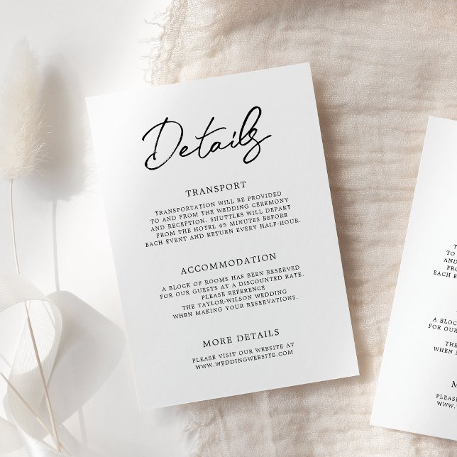 Contemporary Modern Black White Wedding Details Enclosure Card (Creator Uploaded)