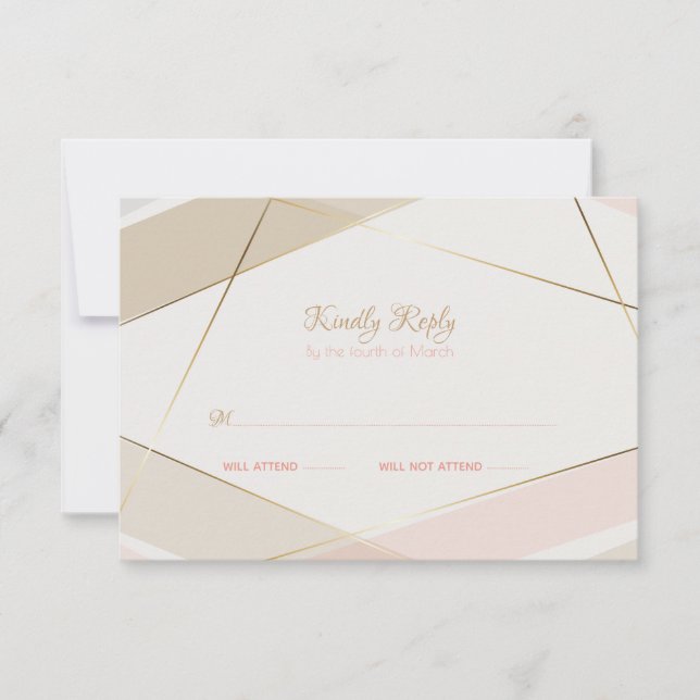Contemporary Modern Geometric Stripes Blush Sand RSVP Card (Front)
