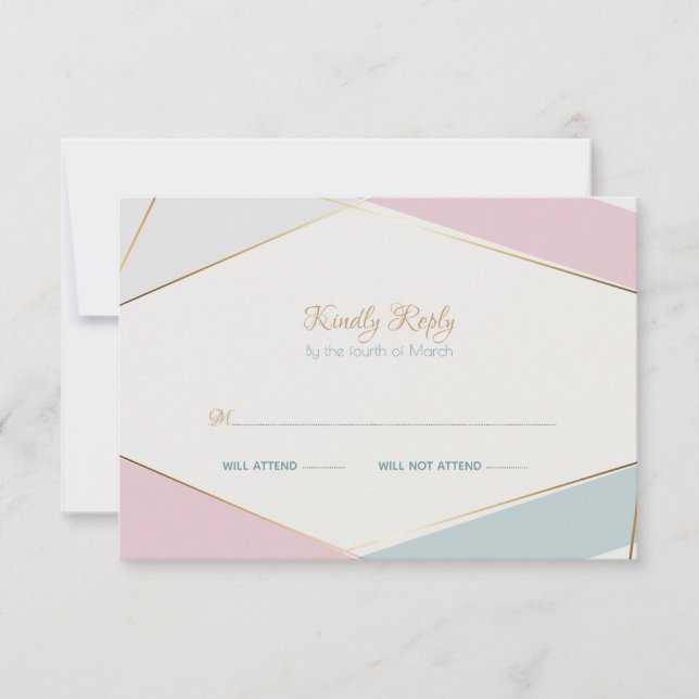 Contemporary Modern Geometric Stripes Teal Rose RSVP Card (Front)
