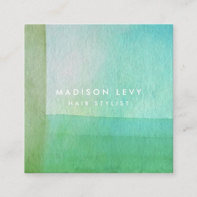 Contemporary Modern Green Lines Watercolor Artist Calling Card (Front)