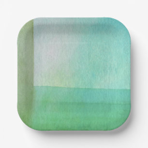 Contemporary Modern Green Lines Watercolor Artist Paper Plate