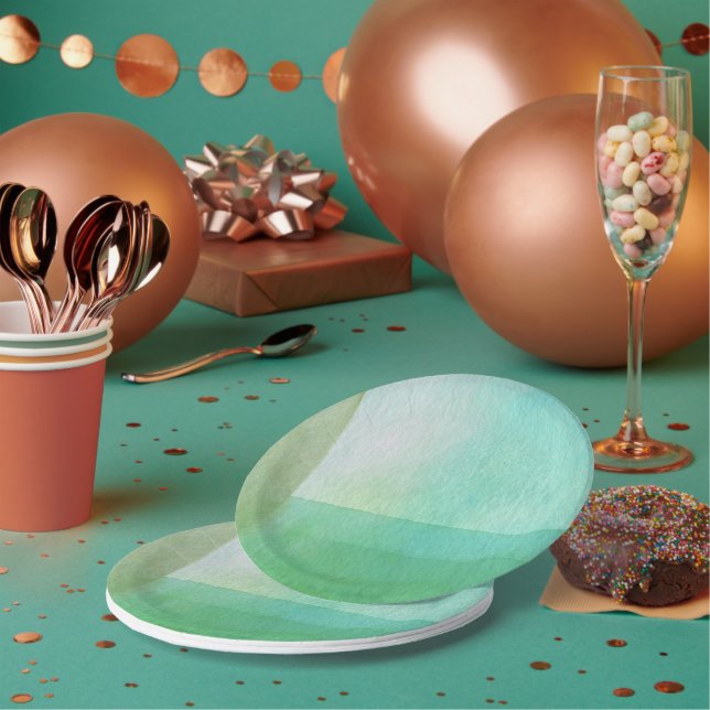 Contemporary Modern Green Lines Watercolor Artist Paper Plate (Multi)