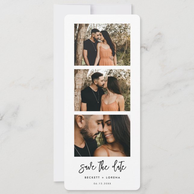 Contemporary modern Photo strip Save the date Announcement (Front)
