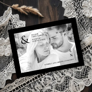Contemporary Modern Stylish Black & White Photo  Save The Date