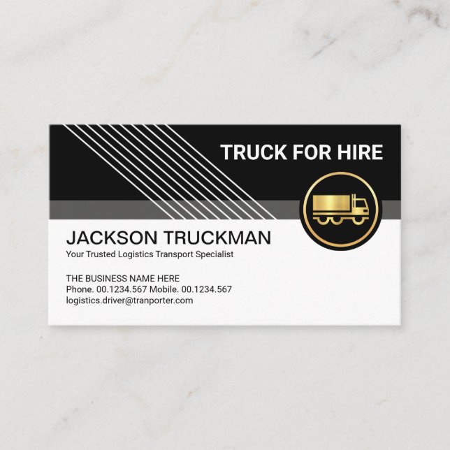 Contemporary Modern Stylish Slanting Lines Trucker Business Card (Front)