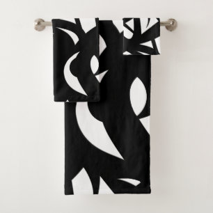 Contemporary Modern White / Black  Bath Towel Set