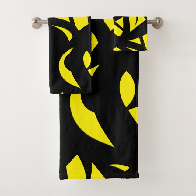 Contemporary Modern Yellow / Black  Bath Towel Set (Insitu)
