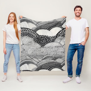 Contemporary Monochrome Abstract Geometry Pattern Fleece Blanket