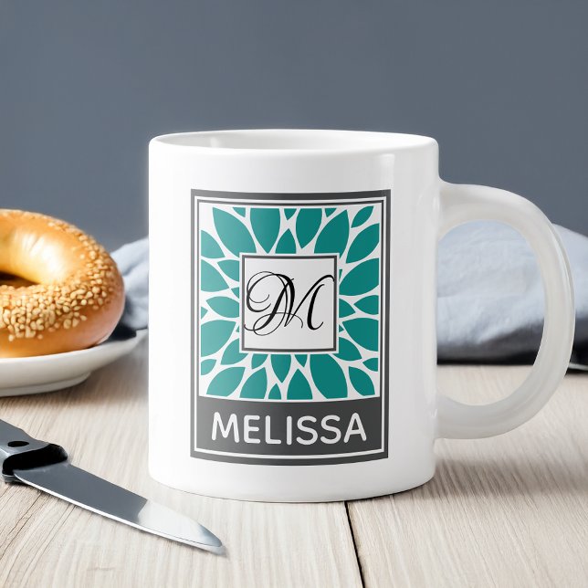  Contemporary Monogram and Name Large Coffee Mug (Start your morning!!!)