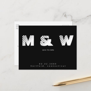 Contemporary Monogram B/W Simple Save the Date Announcement Postcard