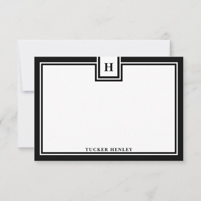Contemporary Monogram Bold Black Border Stationery Card (Front)