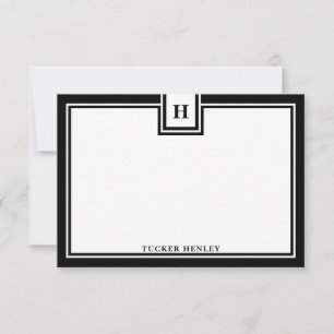Contemporary Monogram Bold Black Border Stationery Card