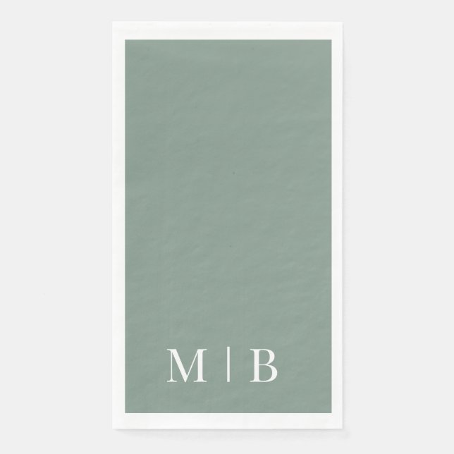 Contemporary Monogram Dark Sage Wedding Napkin (Front)