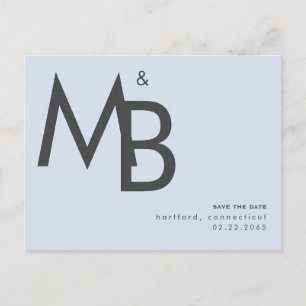 Contemporary Monogram Dusty Blue Save the Date  Postcard