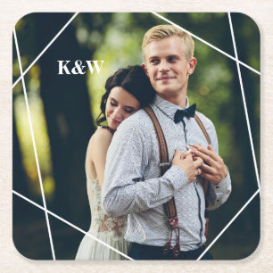 Contemporary Monogram Photo Square Paper Coaster