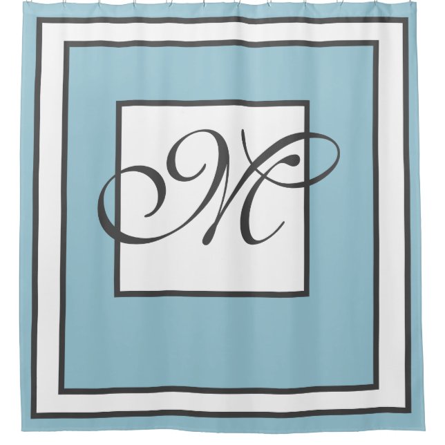 Contemporary Monogrammed Shower Curtain (Front)