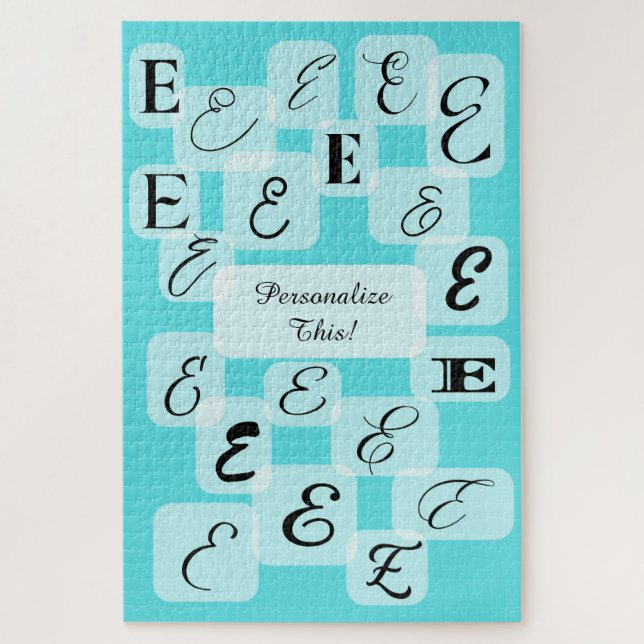 Contemporary Monograms Customisable: "E" Aqua Jigsaw Puzzle (Vertical)