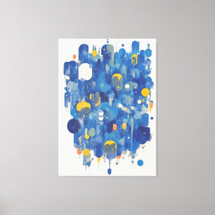 Contemporary Navy Blue Gold Watercolor Paint Drip Canvas Print