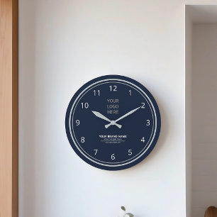 Contemporary Navy Blue Theme Custom Logo Branded Large Clock