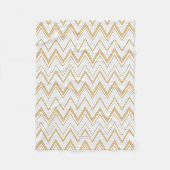 Contemporary neutral gold  white chevron pattern fleece blanket (Front)