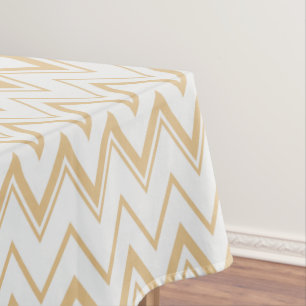 Contemporary neutral gold white chevron pattern tablecloth