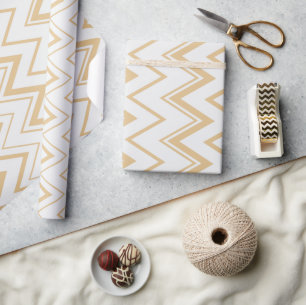 Contemporary neutral gold white chevron pattern wrapping paper