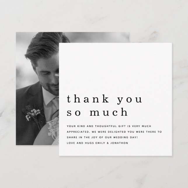 Contemporary Newlywed Black White Photo Thank You (Front/Back)