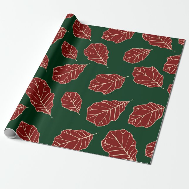 Contemporary Oak Leaves Pattern Wrapping Paper (Unrolled)