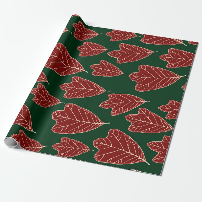 Contemporary Oak Leaves Pattern Wrapping Paper (Unrolled)
