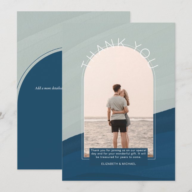 Contemporary Ocean Striped PHOTO THANK YOU Invitat Invitation (Front/Back)