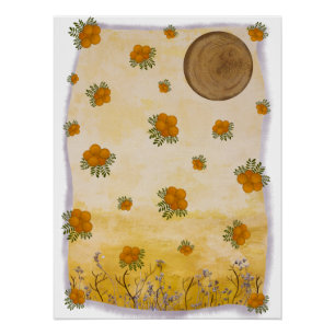 Contemporary Ocre Etereo Floral Lunar Art Poster