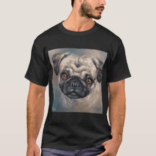 Contemporary Painting of a Gorgeous Pug in Blue Be T-Shirt