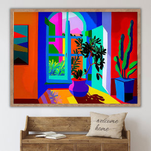 Contemporary Painting of Window Landscape _ Vintag Poster
