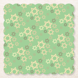 Contemporary Passover Spring Green Stars of David Paper Coaster