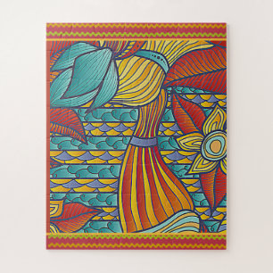 Contemporary Patterns Red, Gold, Blues Jigsaw Puzzle