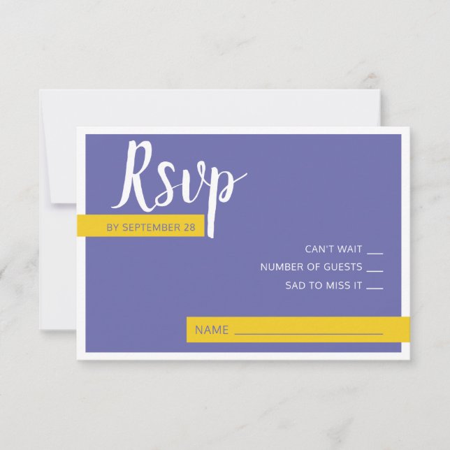 Contemporary periwinkle and yellow wedding minimal RSVP card (Front)