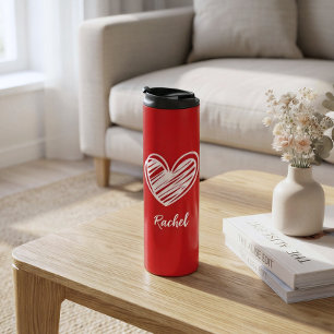 Contemporary Personalised Red Heart Travel Tumbler