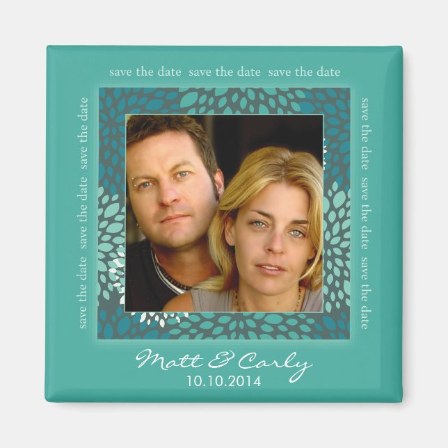 Contemporary Petals Turqoise Save Date Magnet (Front)