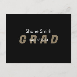 Contemporary Photo Black Graduation Announcement Postcard