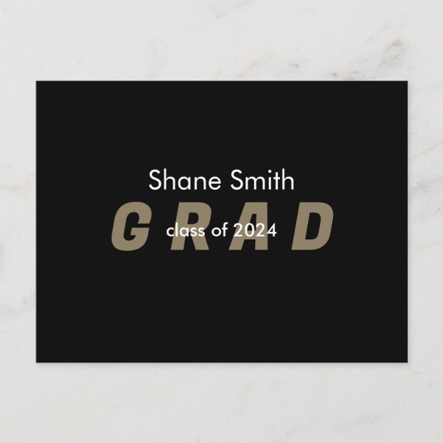  Contemporary Photo Black Graduation Announcement Postcard (Front)