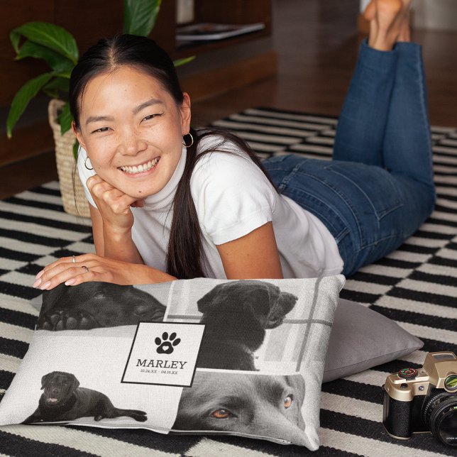 Contemporary Photo Collage Pet Remembrance | Dog Decorative Cushion (Creator Uploaded)